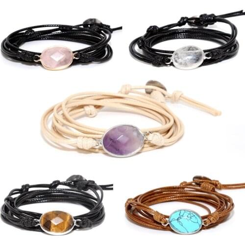5pcs/set natural stone charm Bracelet Yoga Bracelet Sari Silk Ribbon and leather Wrap Women bangle Strand drop shipping for MY