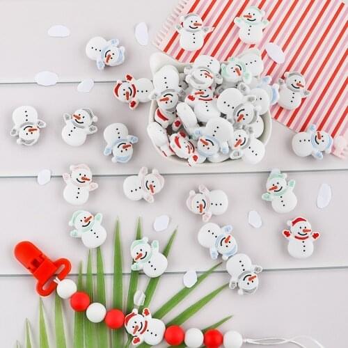 Sunrony 50/100/200Pcs Snowman Silicone Beads Baby Molar Teether Bead DIY Pacifier Chain Jewelry Accessories