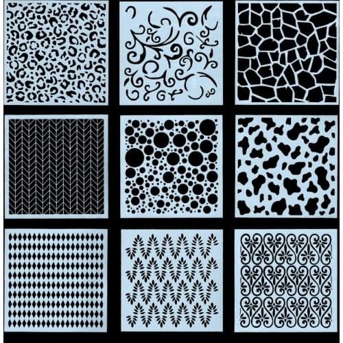9PCS 13*13cm DIY Craft Layering Stencils For Walls Painting Scrapbooking Stamp Album Decor Embossing Paper Card Template