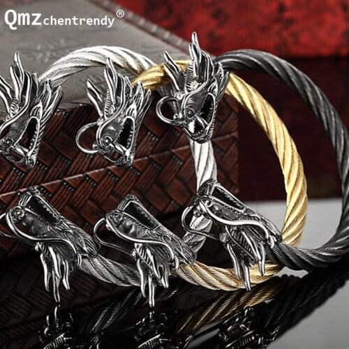 Ashion Men Punk Leading Opening Plated Steel Wire Viking Bracelet Unisex Titanium Dragon Steel Stripes Bracelet