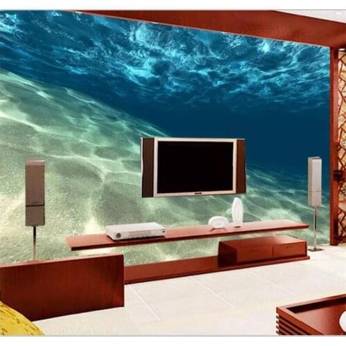 Beibehang Custom wallpaper large upscale dreamy blue water ripple blue underwater world landscape bathroom background