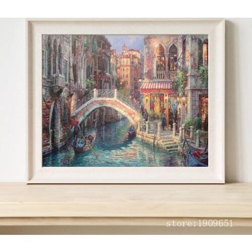 No frame mediterranean sea water city night scenery canvas printings oil painting printed on cotton wall art decoration picture