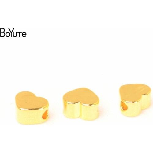 BoYuTe (10 Pieces/Lot) 5*2.5MM 7*3.5MM Real Gold Plated Heart Beads Diy Hand Made Beaded Spacer Loose Beads Jewelry Making