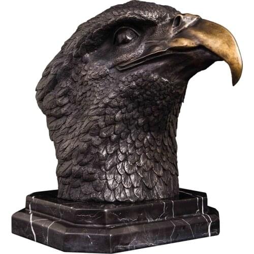 Bronze Lucky Eagle Head Statue Animal Hawk Sculpture Bird Figurine Hot Casting Vintage Art for Office Desktop Decor