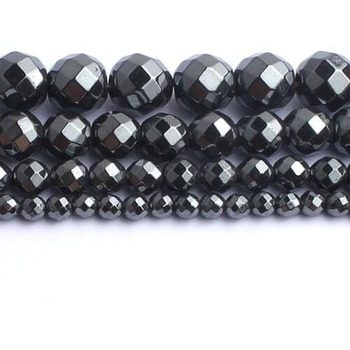 2/3/4/6/8/10mm Natural Faceted Black Hematite Stone Beads Round Loose Beads For Jewellery Making Bracelet Necklace 15 Inch