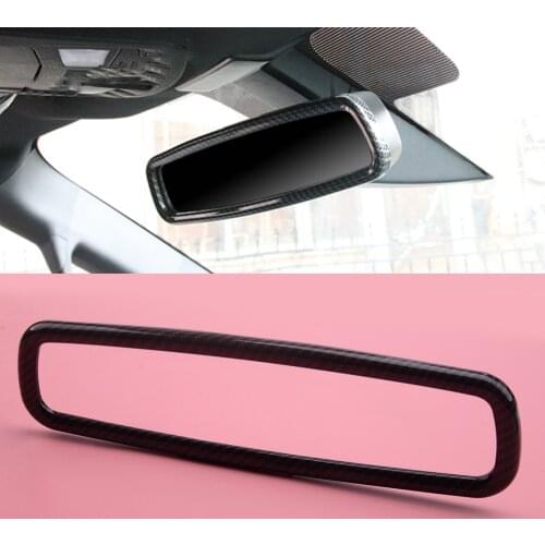 Black Carbon Fiber Texture Inner Rearview Mirror Trim Ring Cover fit for Ford F150 Mustang 2015 2016 2017