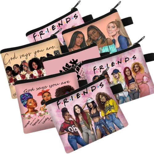 African Girl Black Coin Purse Girl Casual Fashion Shopping Portable Coin Bag Afro Woman Coin Holder Kids Wallet