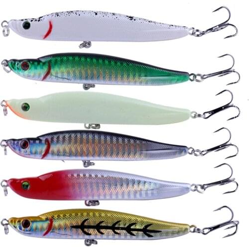 HENGJIA New 6PCS 9.5cm 16g Hard Pencil Fishing Lure Lifelike 3D Eyes Sinking Plastic Baits Crankbait 6 Colors Available