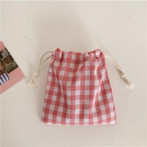 Cotton Fabric Lattice Drawstring Storage Pouch Packaging Gift Bag Underwear Socks Jewelry Organizer Christmas Bag
