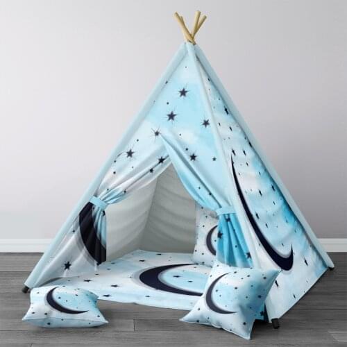Play Tent for Kids Wigwam Portable Indoor Playground Tents Children Bedrooms Dark Blue Moon Star Model 208