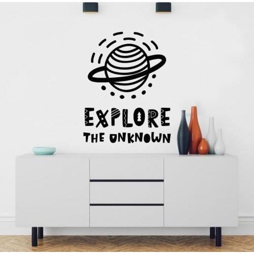 Explore The Unknown Text Planet Silhouette Wall Vinyl Art Word Text Sticker For Home Room And Hotel Decoration A001578