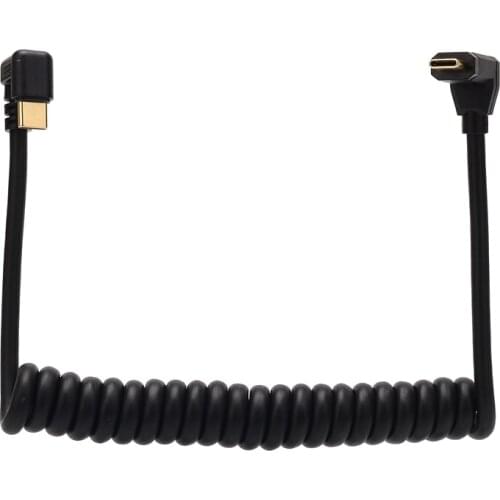 U Shape Type C To Type C Male To Male Up Angle 90 Degree USB C Charging Cable, 4K Video Spring Spiral Coild USB C Cable