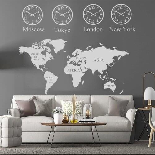 World Map London new York Tokyo Moscow City Time Wall Sticker Fashion Ornament Home Decor Livingroom Decor LY1695