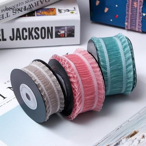 Kewgarden Fold Lace Fabric Voile Ribbons 1" 1.5" DIY Hair Bow Brooch Accessories Satin Ribbon Handmade Tape Wedding 5 Meters