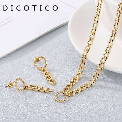Creative Twist Round Cuban Chain Necklaces Earrings Set Fashion Jewelry Sets For Women Stainless Steel Wedding Choker Accessory