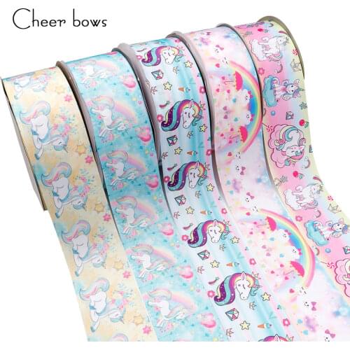 Cheer bow 75mm Grosgrain Ribbon Unicorn Printed Ribbons For Crafts Bow Making ribbon For Gifts Packing DIY Hairbows Accessories