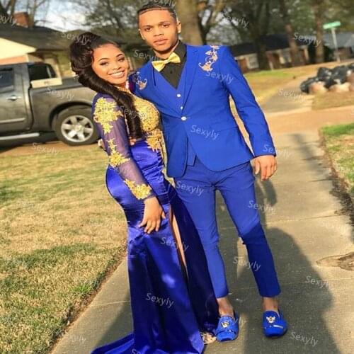 Best Royal Blue African Men Suits 2021 Slim Handsome Satin Three Pieces Pant Vest Jacket Wedding Tuxedos For Men peaky blinders