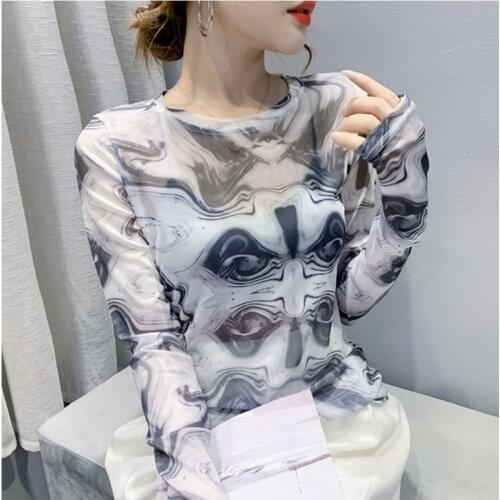 Fashion printing 2021 autumn new womens T-shirt Harajuku loose Korean round neck long sleeve T-shirt