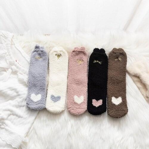 10 Pairs/set Winter Coral Velvet Socks Animal Embroidery Love Casual Ladies Home Mid-barrel Floor Socks Wholesale