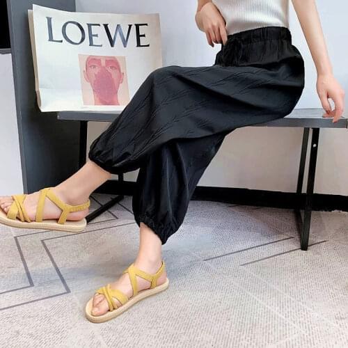 2021 New Summer Women Korean High Waist Black Sport Harem Pants Ice Silk Chiffon Casual Trousers Plus Size Streetwear X92