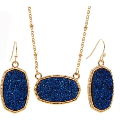 Wholesale 6 Set Lot Faux Quartz Crystal Gemstone Drop Earrings With Necklace Jewelry Set Dangle Jewelry Earrings Gold Tone