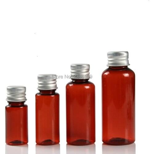 Empty Plastic Bottle 50ml Aluminum Cover Plastic Bottle Transparent Brown Plastic Bottle Empty Rotating Cover Cosmetic Container