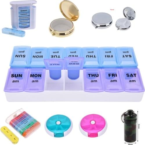 Multi Styles Colourful Pill Boxes 7 Day Weekly Pill Box Plastic/PP/ABS/Metal Storage Medicine Container