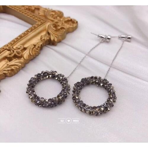Free Shipping Korea Style Fashion Crystal Circle Earring Jewelry Long Chain Tassel Woman Earrings Wedding Bijoux