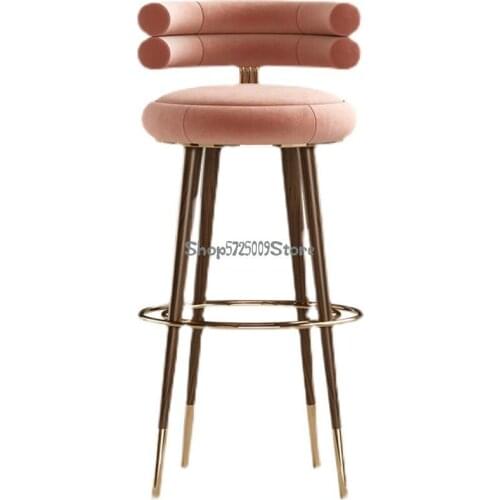 Nordic Luxury Family Bar Chair Solid Wood High Chair Metal Designer Ktv Bar Chair High Stool