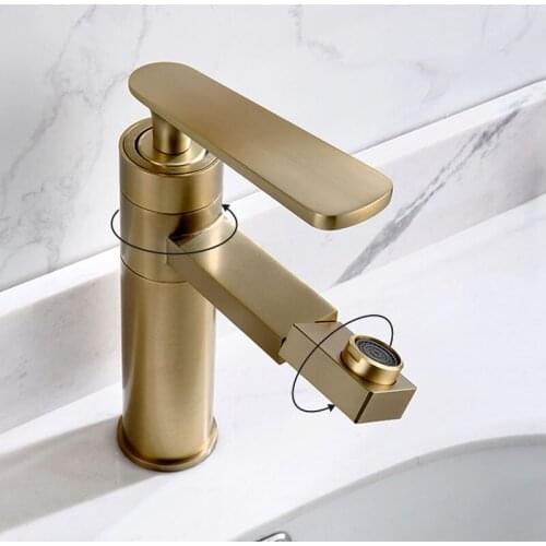 Basin Faucet Gold Faucet Brass Bathroom Faucet Deck Mounted Bathroom Basin Faucet Mixer Tap Hot and Cold Water Sink Faucet