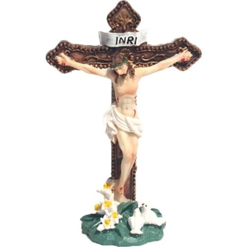 Jesus Christ Cross Crucifix Figurines Religious Statue Home Chapel Resin Decoration Ornaments