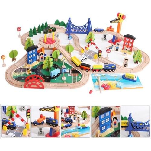 108pcs road traffic track train set compatible with wooden train track and electric cars children puzzle track car toy track set
