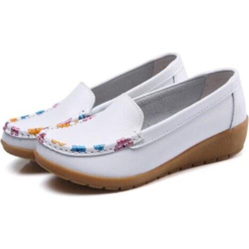 Women Real Leather Shoes printing Moccasins Mother Loafers Soft Leisure Flats Casual Female Driving Ballet Footwear