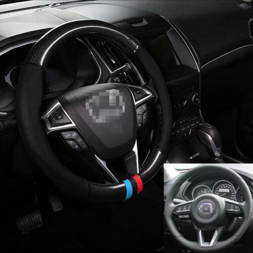 Universal Size M 38cm Car Steering Wheel Cover Carbon Fiber Black Leather For Mazda series