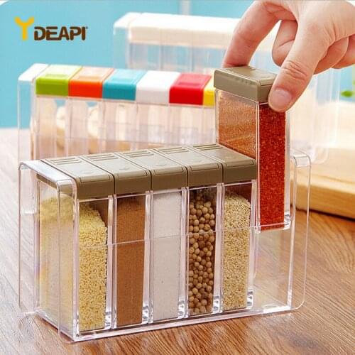 YDEAPI Transparent Spice Jar Set Salt and Pepper Seasoning Bottle Colorful Lid Kitchen Condiment Cruet Storage Container