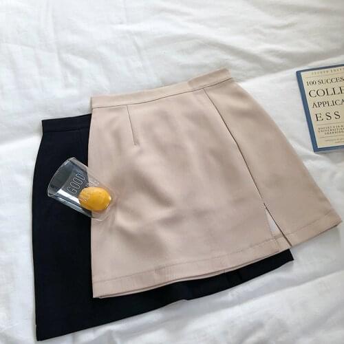 Abrini Women Solid Split A-line Skirts Women High-waist Bodycon Skirts Englend Style Sexy Night Club Short Skirts For Women