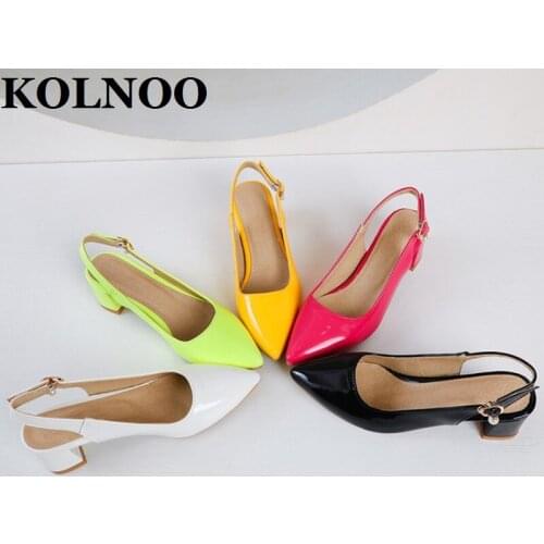 KOLNOO New Simple Style Handmade Womens Blocked Heel Pumps Slingback Five Colors Party Prom Shoes Daily Wear Fashion Court Shoes