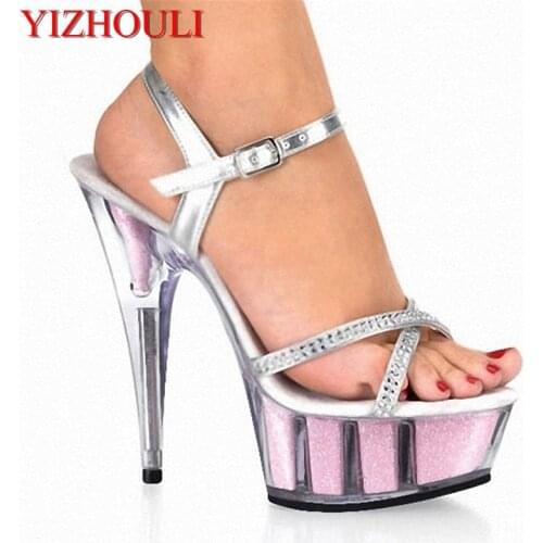Promotion 15cm women fashion pink flowers for wedding shoes 2015 classic Platforms shoes 6 inch Crystal shoes