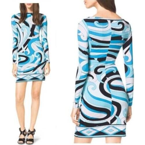 Womens new Italian famous abstract printing temperament women knitting slim dress