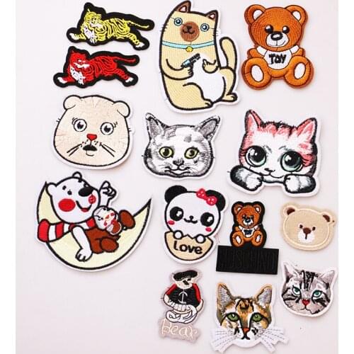 1 PCS Cute animal icon Embroidered Iron on Patches for Clothing DIY Stripes Clothes Patchwork Stickers for Children Custom Badge