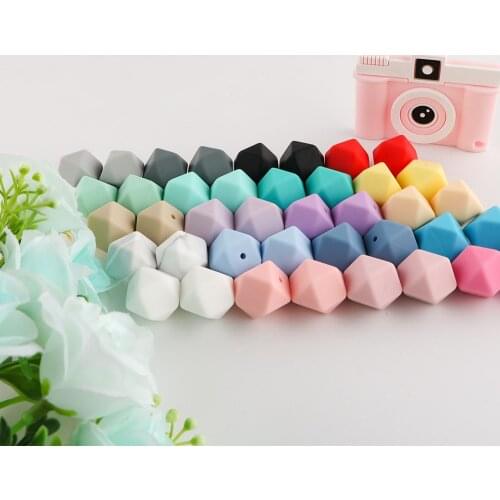 Kovict 14mm 10/30pcs Polygon Silicone Beads Baby Teether Eco-friendly BPA Free Baby Teething Pacifier Chain Beads Baby Molar Toy