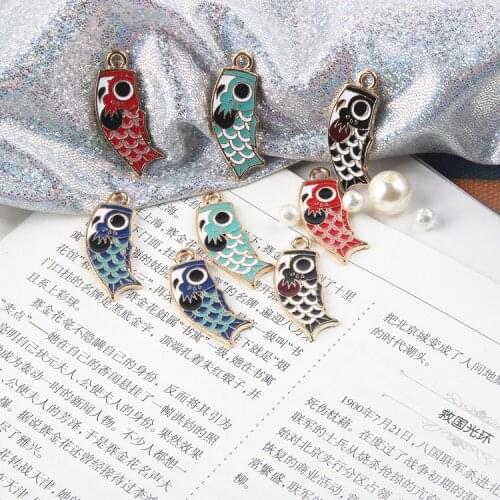 10pcs/pack Fish Enamel Charms Jewelry Earring Bracelets DIY Pendant Jewelry Making Golden Base13*33mm