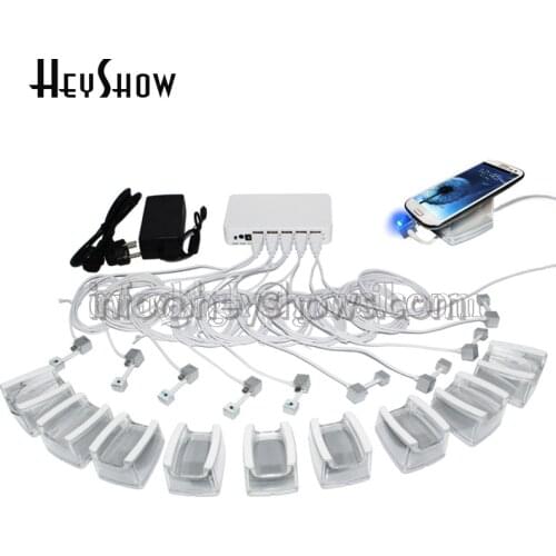 10 In 1 Charging Mobile Cell Phone Security Display Stand Burglar Alarm System With Andriod Apple Cables And Acrylic Holder