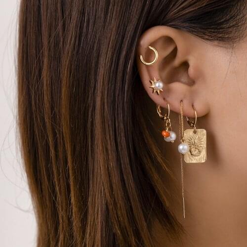 2021 Fashion Baroque Imitation Pearl Earring Set Combination Round Star Rhinestone Earring Pendant Jewelry Gift Wholesale