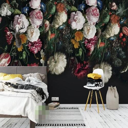 Custom Any Size 3D Wall Murals Wallpaper Retro Hand Painted Floral Wall Painting Living Room Bedroom Home Mural Wallpaper Flowe