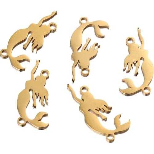 5pcs/lot Gold Lovely Mermaid Fish Stainless Steel Charm Pendant Charms DIY Bracelet Necklace Earrings Jewelry Making Supplies