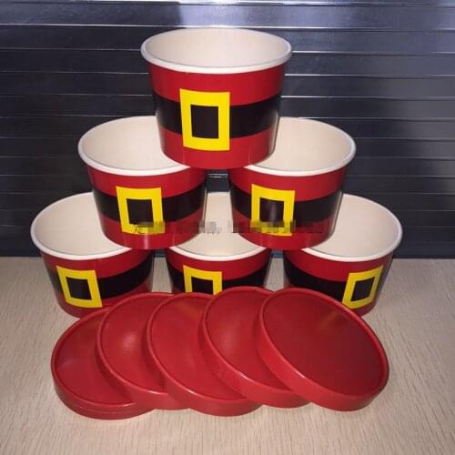 50pcs Thick ice cream paper bowl 450ml fried yogurt cups Christmas party favor red disposable dessert food cake cups with lid