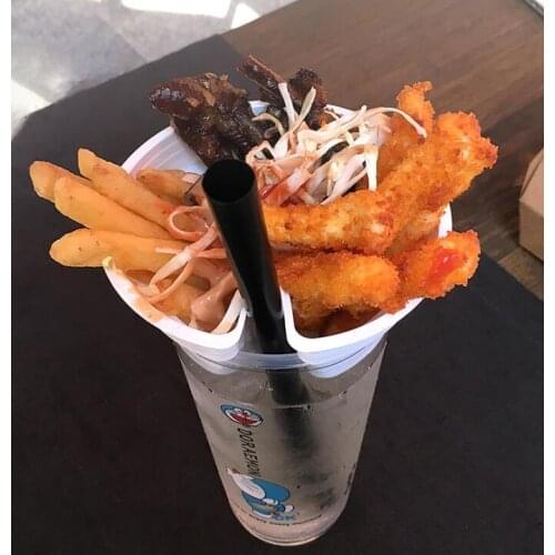 500pcs Snack Cup Holder Creative Fried Chicken Fries Popcorn Cups Holder Disposable Cold Drink Milk Tea Plastic Tray#832024