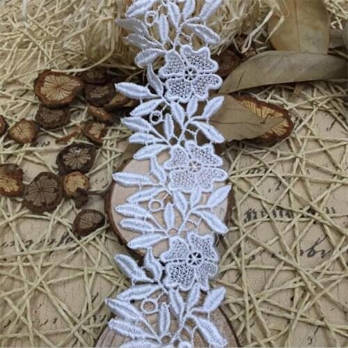 5Yd 55mm Ivory Black Fabric Flower Venise Venice Lace Trim Applique Sewing Craft W0288