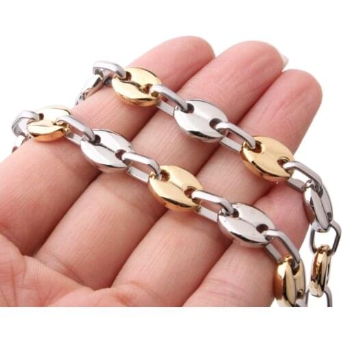 7/9/11mm 7-40" New Silver Color&Gold Stainless Steel Coffee Bean Chain Gift Mens Womens Necklace Or Bracelet Wristband 7-40inch